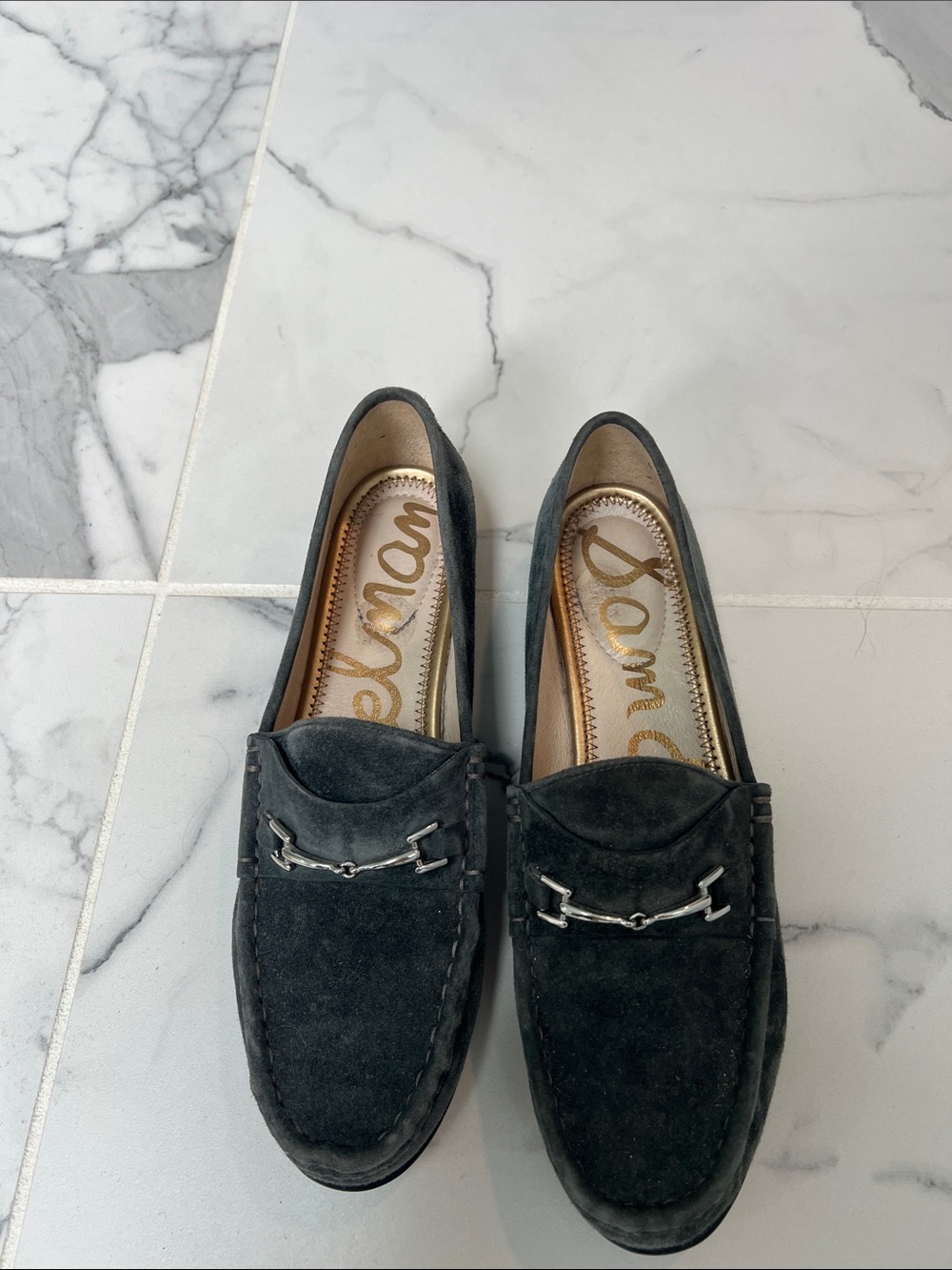 EUC Sam Edelman charcoal gray Loafers with Silver Bit Hardware
